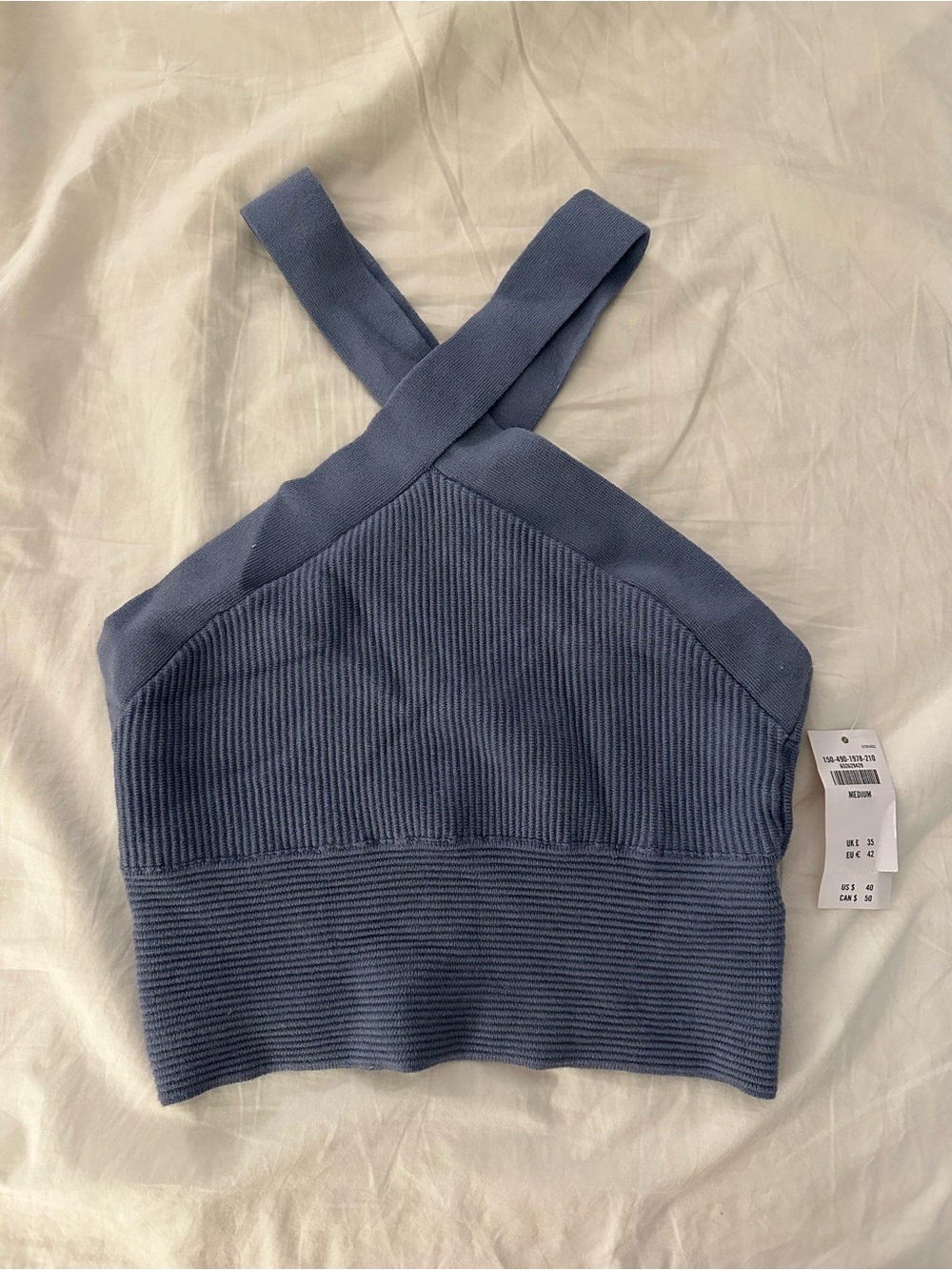 Crossback Ribbed Crop Top - Dusty Blue